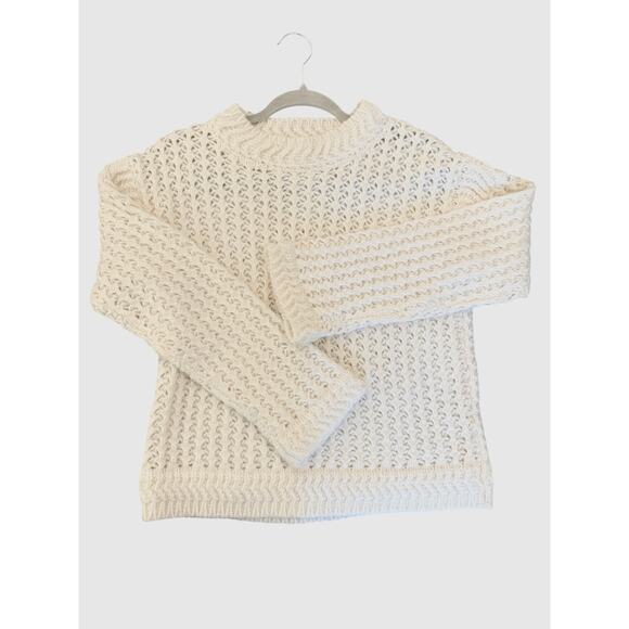 Rebecca Taylor Ivory Open Knit Chunky Sweater Pullover Crew Neck Wool Blend S - Picture 2 of 8